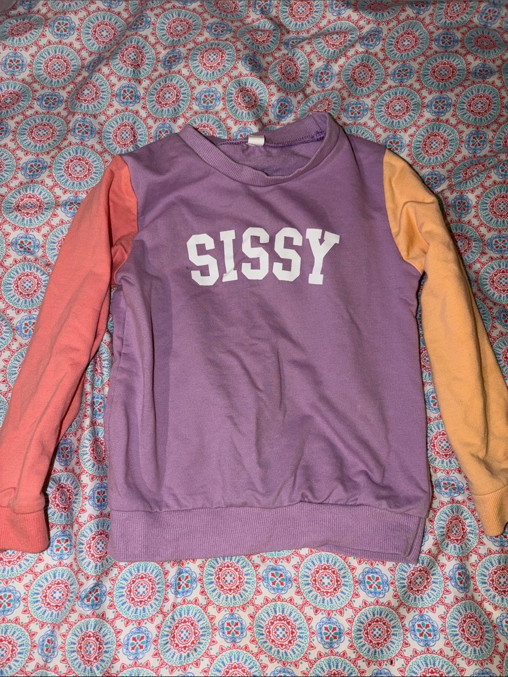 Girls' SISSY Colorblock Sweatshirt — Purple with Pink & Yellow Sleeves